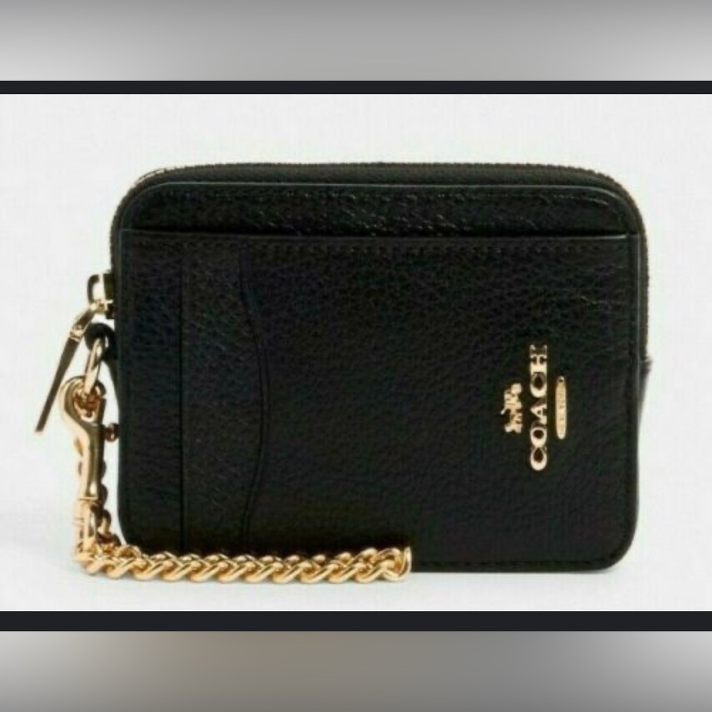 Coach Pebble Leather Zip Card Case Wallet